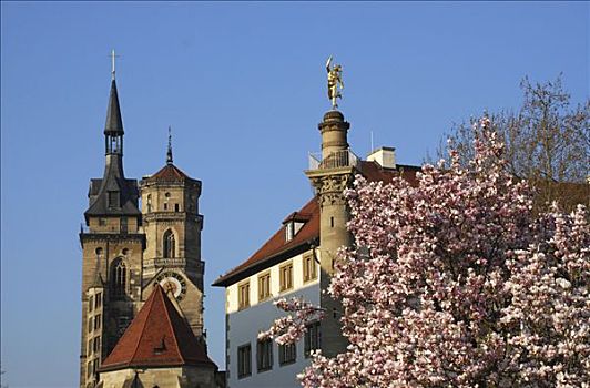 塔,教区教堂,水银,柱子,斯图加特,巴登符腾堡,德国