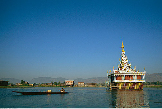 湖,庙宇,茵莱湖,缅甸