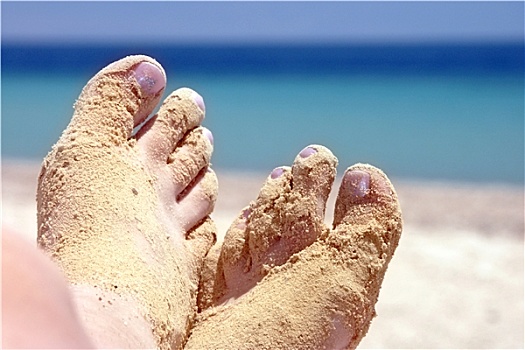 女人,脚,沙,海边