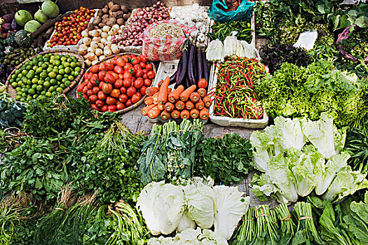 蔬菜,早晨,市场,琅勃拉邦,老挝,印度支那,亚洲