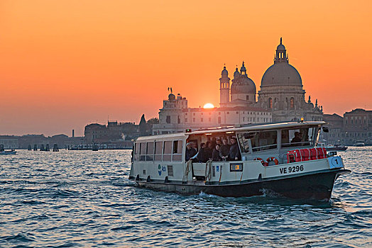 威尼斯,汽艇,大运河,日落,大教堂,圣玛丽,健康,背景,威尼托,意大利