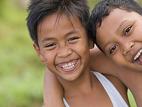 两个,微笑,年轻,男孩,巴厘岛,印度尼西亚