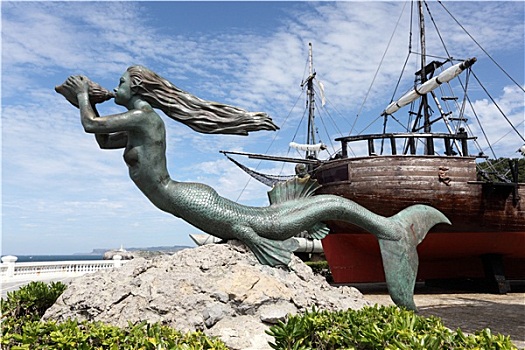 美人鱼,雕塑,历史,帆船,桑坦德,坎塔布里亚,西班牙