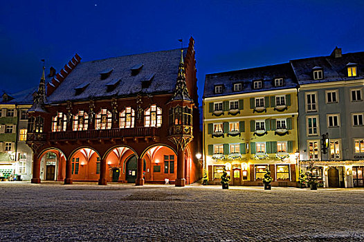 大教堂,圣诞气氛,雪,老,城镇,布赖施高,黑森林,巴登符腾堡,德国,欧洲