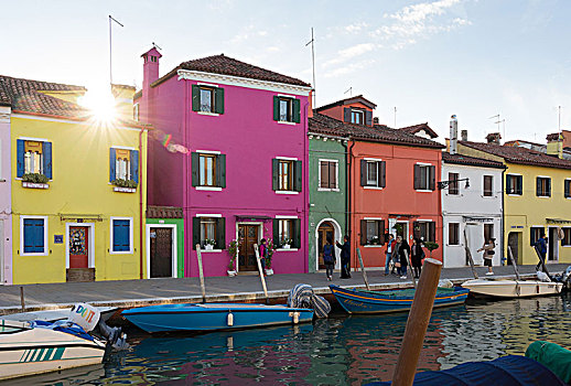 威尼斯泻湖,岛屿,布拉诺岛,彩色,建筑,阳光