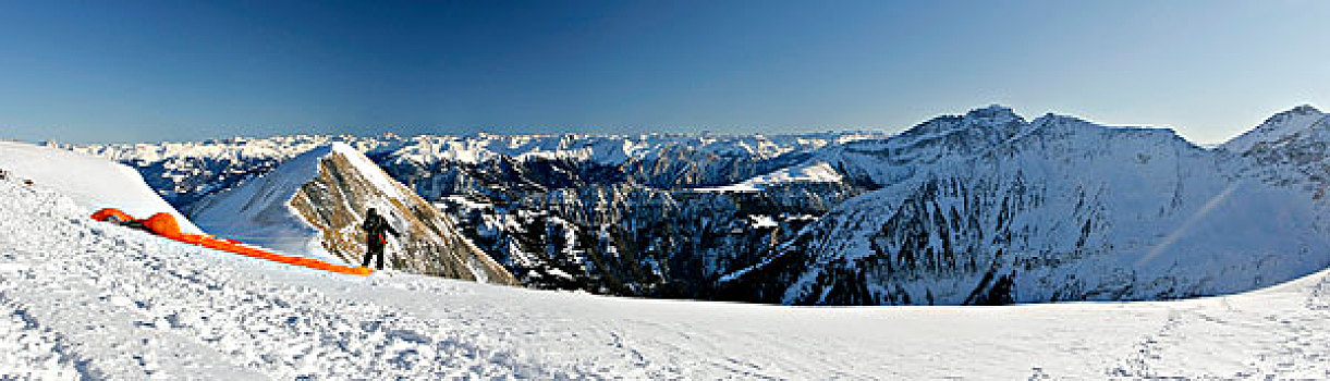 冬天,全景,滑翔伞运动者,滑雪区,区域,瑞士,欧洲