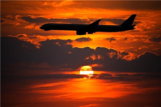 飞机,剪影,夕阳