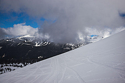 风景,积雪,山,阴天,惠斯勒,不列颠哥伦比亚省,加拿大