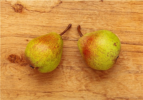 两个,梨,水果,木桌子,背景