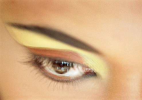 女人,眼,黄色,橙色,眼影,局部,特写