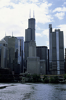 美国,伊利诺斯,芝加哥,市区,芝加哥河,建筑,希尔斯大厦