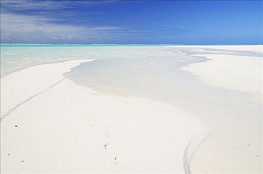 沙滩,脚印,海滩,蜜月,岛屿,艾图塔基泻湖,爱图塔基,库克群岛