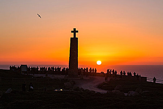 人,方尖塔,十字架,日落,自然公园,辛特拉,里斯本,葡萄牙