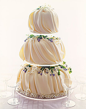 优雅,三个,层次,婚礼蛋糕