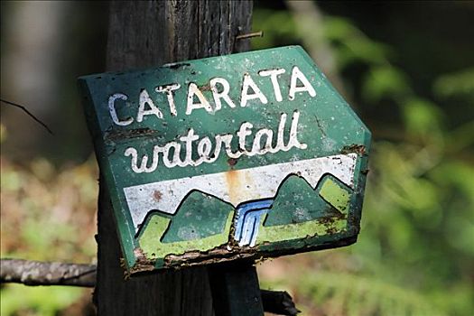 路标,瀑布,山谷,国家公园,哥斯达黎加