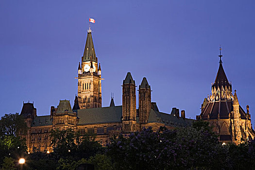加拿大,国会大厦,和平塔,光亮,黄昏,渥太华,安大略省,北美