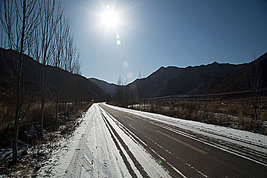 山,山路,弯道,冬天