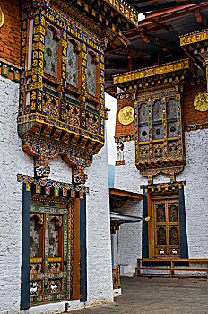 特写,木工,宗派寺院,城堡,普那卡,不丹,亚洲