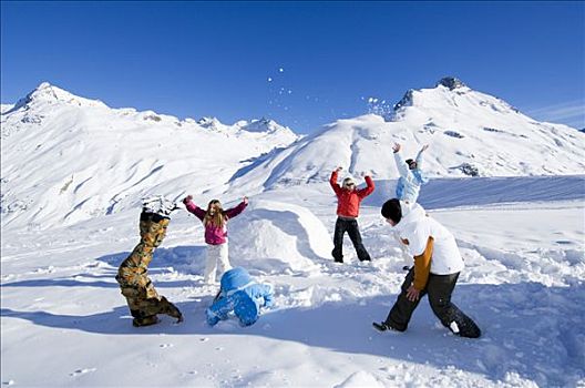 孩子,打雪仗,奥地利,欧洲