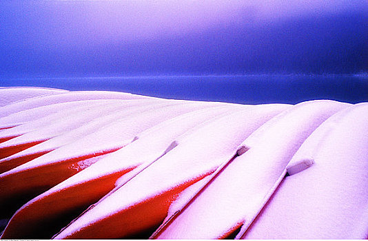 颠倒,独木舟,冬天,路易斯湖,班芙国家公园,艾伯塔省,加拿大
