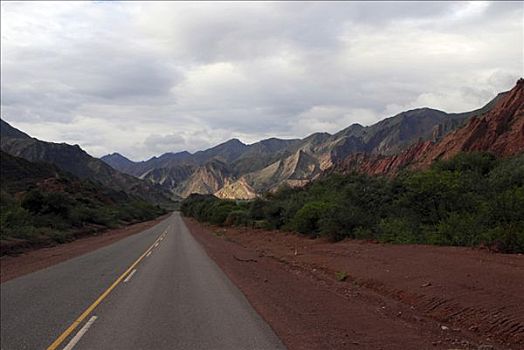 道路,全景,彩色,沙岩构造,萨尔塔省,安第斯山,南美