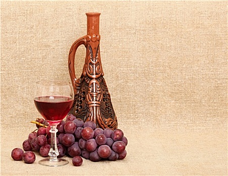 粘土,瓶子,葡萄,玻璃杯,背景