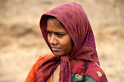 印度,头像,女士,乡村,靠近,马哈拉施特拉邦,一月,2007年