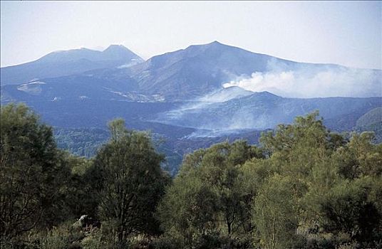 烟,地点,山,西西里,意大利,欧洲