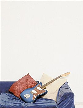 电吉他,蓝色,天鹅绒,沙发