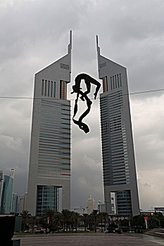 阿联酋,迪拜,走钢丝,街头艺术,阿联酋塔楼,背景