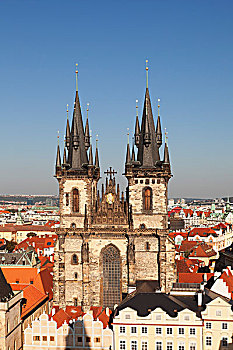 泰恩教堂,提恩教堂,老城广场,布拉格,波希米亚,捷克共和国,欧洲