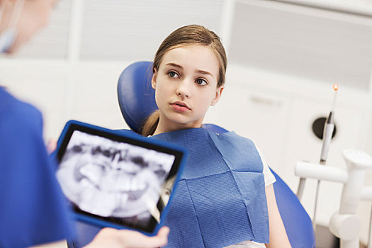 牙医,x光,平板电脑,女孩,病人