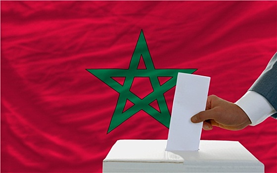 男人,投票,选举,摩洛哥,正面,旗帜