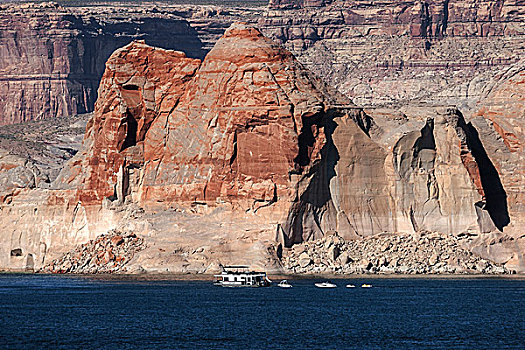 红色,纳瓦霍,砂岩,悬崖,鲍威尔湖,船屋,湾,页岩,亚利桑那,美国,北美