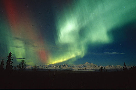 红色,绿色,极光,上方,麦金立山,阿拉斯加