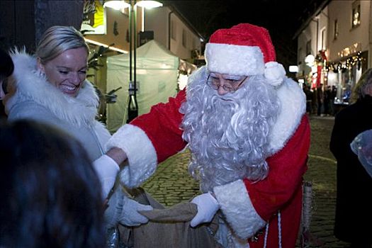 圣诞老人,给,室外,甜食,圣诞市场,黑森州,德国