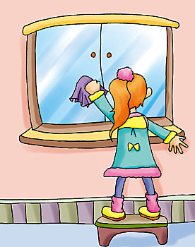 卡通,节日,劳动,图书插图,少儿,小女孩,擦玻璃