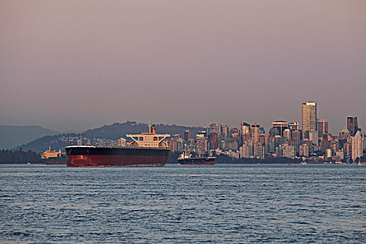 海洋,货船,城市天际线,温哥华,不列颠哥伦比亚省,加拿大