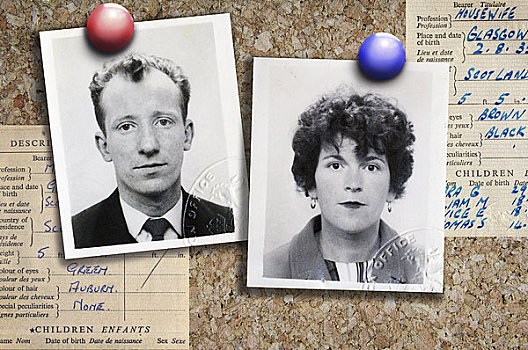 老,护照,照片,夫妻,60年代