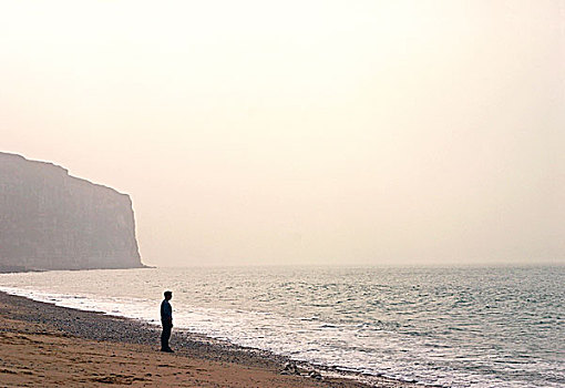 孤单,男人,海滩