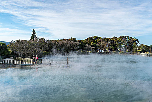 两个人,拍照,热,水池,公园,罗托鲁瓦,丰盛湾,区域,北岛,新西兰