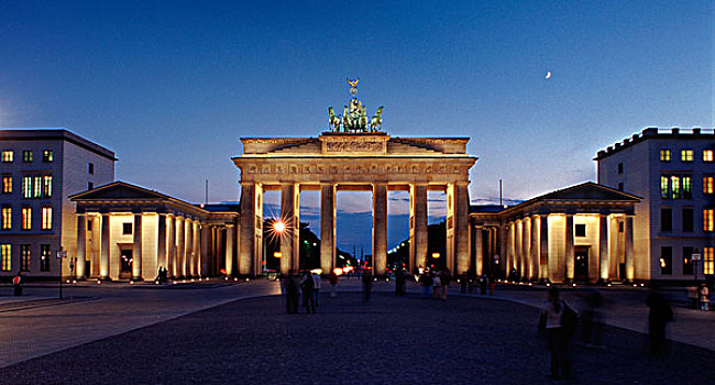 勃兰登堡,大门,月亮,光亮,蓝色,钟点,地区,柏林,德国,欧洲