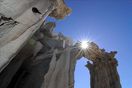 阳光,岩石构造,莫诺湖,南,石灰华,藤蔓,加利福尼亚,美国,北美