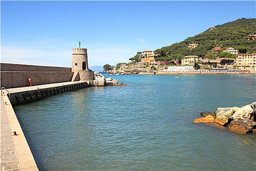 石头,码头,古老,塔,海岸线,利古里亚,意大利北部