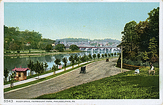 河,驾驶,公园,费城,宾夕法尼亚,美国,19世纪,艺术家,未知