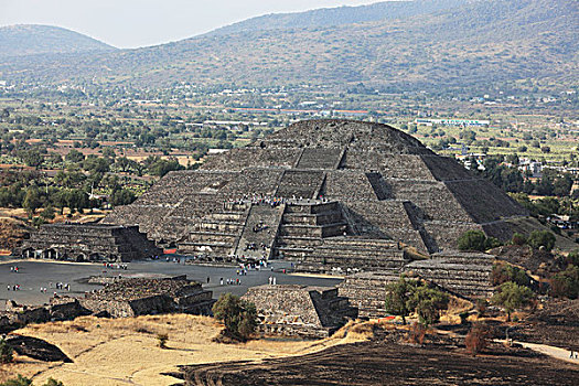 靠近,墨西哥城,墨西哥,特奥蒂瓦坎,遗迹,风景,太阳金字塔,月亮金字塔