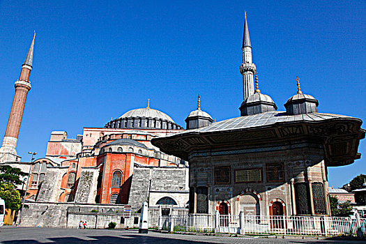 土耳其,伊斯坦布尔,市区,区域,藍色清真寺,大教堂,圣索菲亚教堂,博物馆,喷泉
