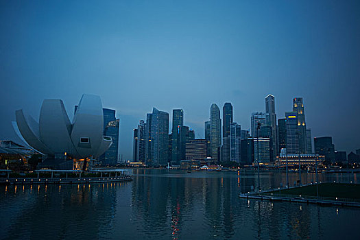 城市,摩天大楼,水岸,黎明,新加坡