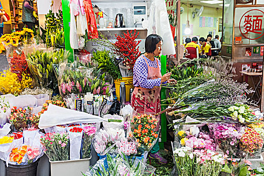 中国,香港,街边市场,花,货摊