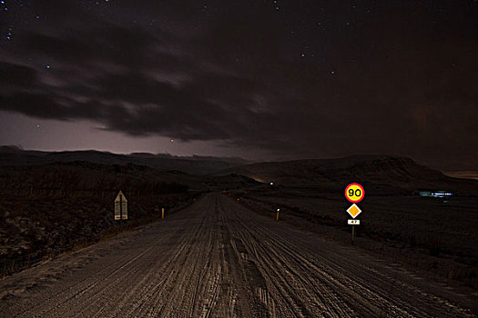驾驶,冬天,道路,夜晚,冰岛